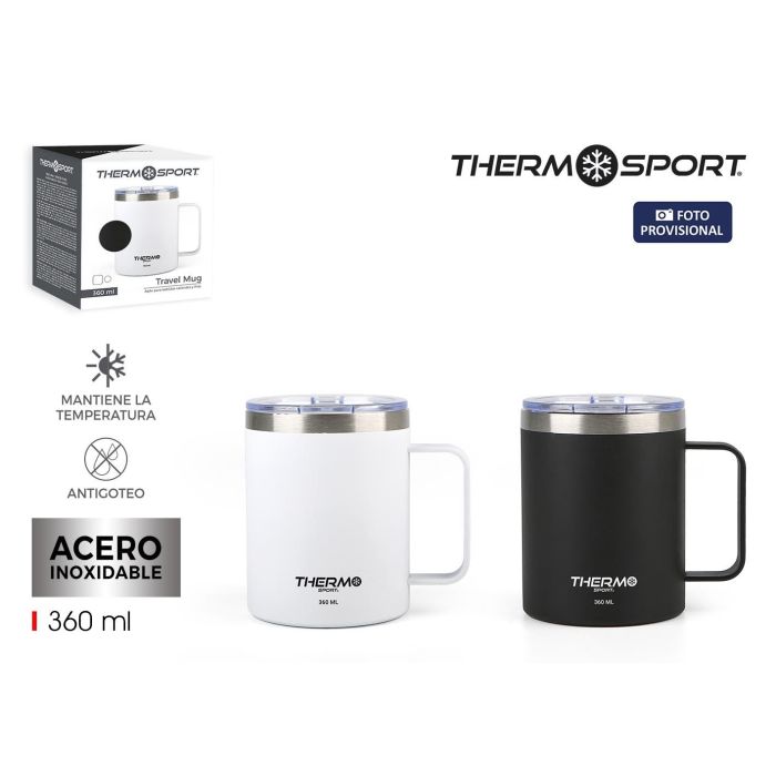 Thermosport Travel Mug de Acero Inoxidable 2-Surt, Taza de Viaje de 360 ml (12 Unidades)