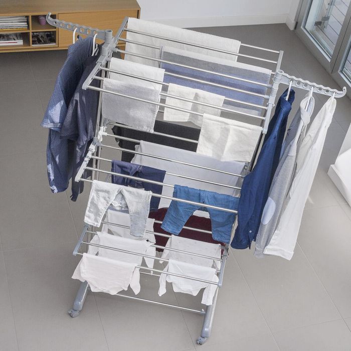 Tendedero Plegable Vertical con Ruedas Folver InnovaGoods 24 Barras 8 Tendedero Plegable Vertical con Ruedas Folver InnovaGoods 24 Barras 8