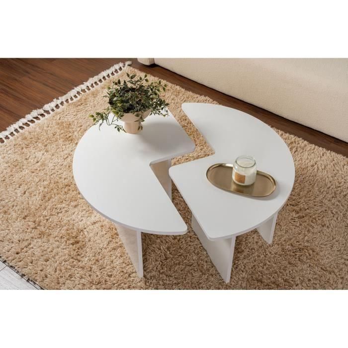 Mesa de centro MOIRA CAL1738350884787 Redonda Blanco natural - 90 x 90 x 41 cm 1