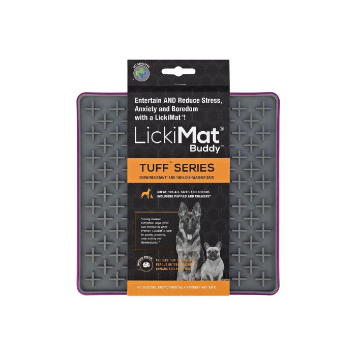 Lickimat Tuff Buddy Alfombrilla Lamer Perro Morada. Reduce Ansiedad y Estrés. Dispensador Comida Lenta. Apto Congelador/Lavavajillas.