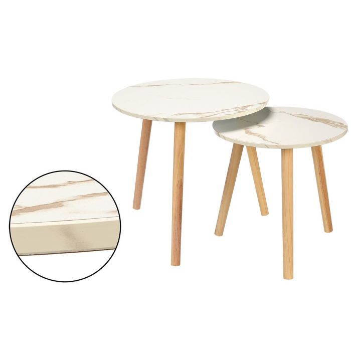 Giftdecor Set 2 Mesas Auxiliares Blancas y Naturales 48 cm y 39 cm Madera Patas Naturales