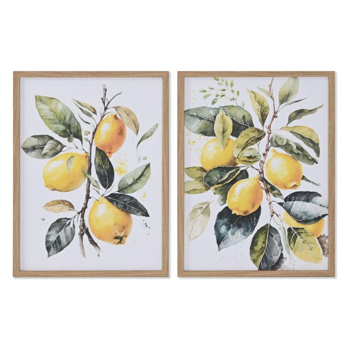 DKD Home Decor Cuadro Mediterráneo Limones Lienzo Amarillo Verde Blanco 40x30 cm | 1.8 cm Fondo (2 Unidades)
