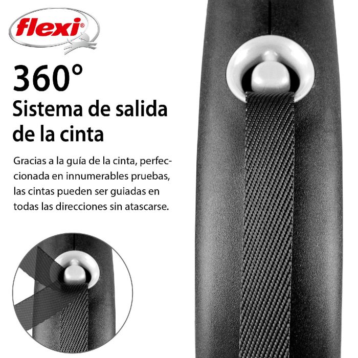 Flexi Black Design L Cinta 5M Correa para Perros, Negro/Plateado, 5 Metros 2