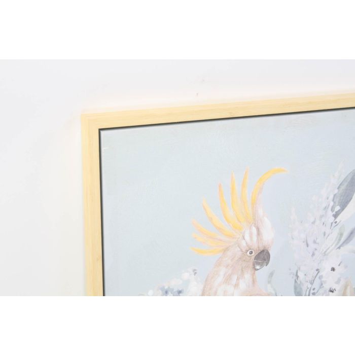 DKD Home Decor Cuadro Tropical Flores Cacatúa Azul Blanco Hecho a Mano de Lienzo 80x60x4 cm - Pack 2 Unidades 1