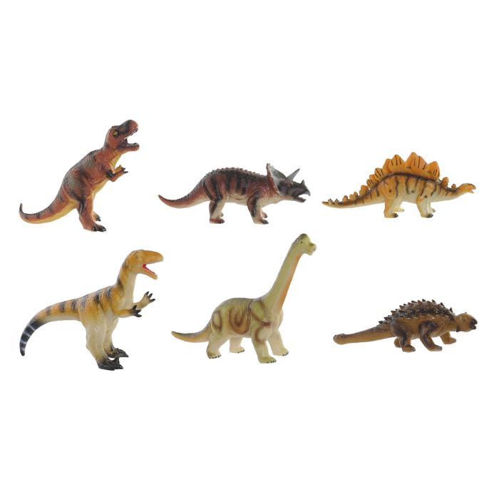 DKD Home Decor Set 6 Juguetes Figuras Dinosaurios PVC Blando Colores Variados Surtidos Medidas 15x21x29cm para Niños