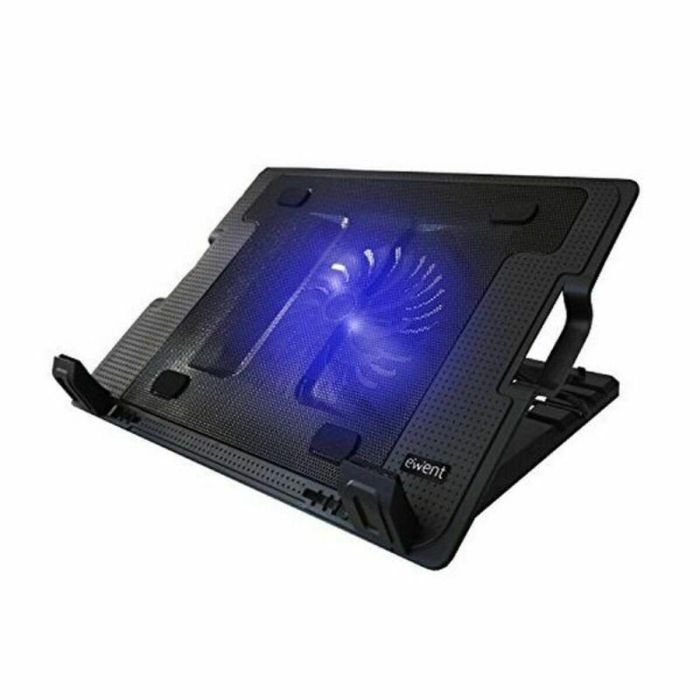 Ewent Soporte Base Refrigeración para Ordenador Portátil hasta 17", Ventilador Silencioso 125mm, 5 Ángulos Ajustables, 2 Puertos USB 1