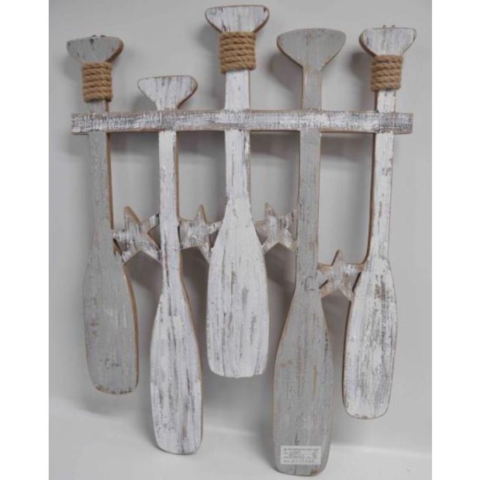 DKD Home Decor Decoración de Pared Estilo Atlántico con Remos de Madera Colores Gris, Blanco y Natural 60x40x5 cm