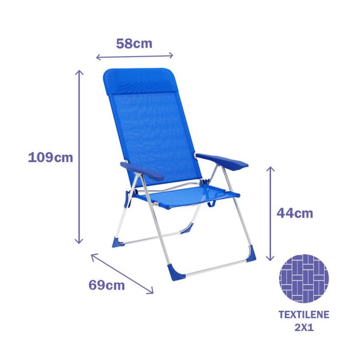 Marbueno Silla Plegable 5 Posiciones Aluminio con Cojin Azul Playa y Piscina 69X58X109 cm 10249 1 Marbueno Silla Plegable 5 Posiciones Aluminio con Cojin Azul Playa y Piscina 69X58X109 cm 10249 1