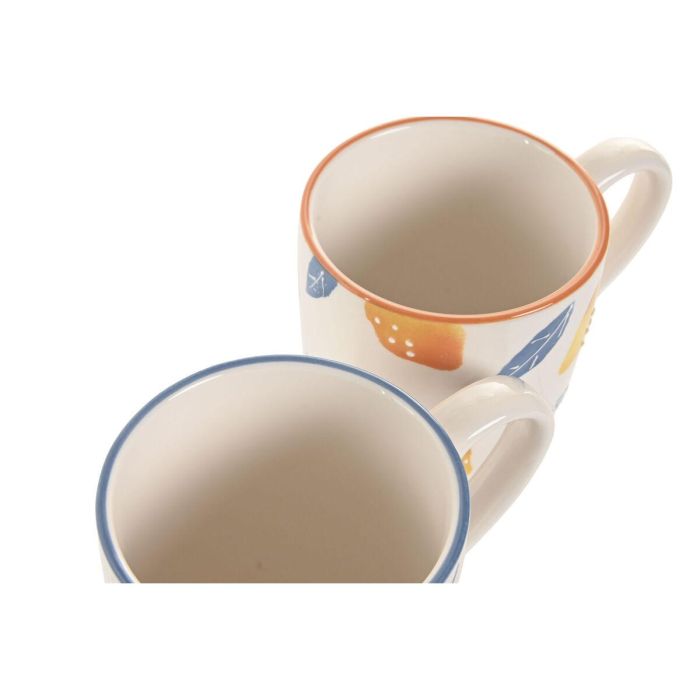 DKD Home Decor Mug Mediterraneo Gres Azul Amarillo Blanco Naranja 10.5 x 11.5 x 16 cm (4 Unidades) 1