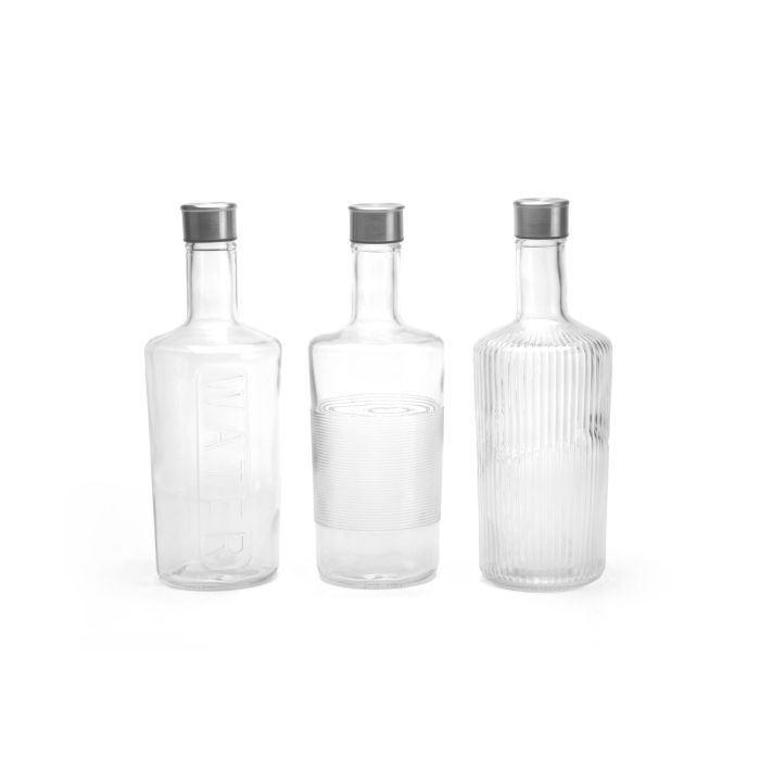 La Mediterranea Botella de Vidrio Transparente 1L, 3 Surtidos, 10x10x27.2 cm 1