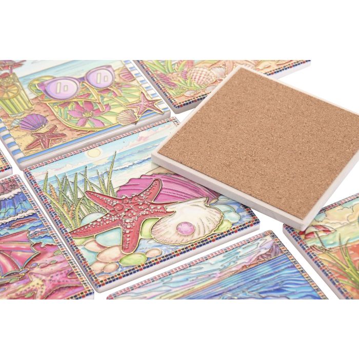 DKD Home Decor Posavasos Mediterraneo Multicolor Dolomita Corcho 72 Unidades 10.8 x 10.8 x 0.7 cm