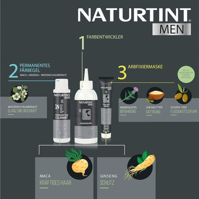 Naturtint MEN Tinte sin Amoniaco para Cabello y Barba #7N Rubio Avellana Cobertura Canas 1ud 1