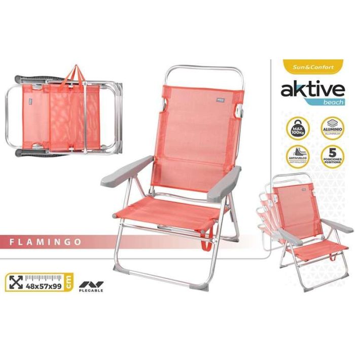 Color Baby Silla Playa Plegable Aluminio Flamingo 5 Posiciones Textilene 48x57x99 cm 8