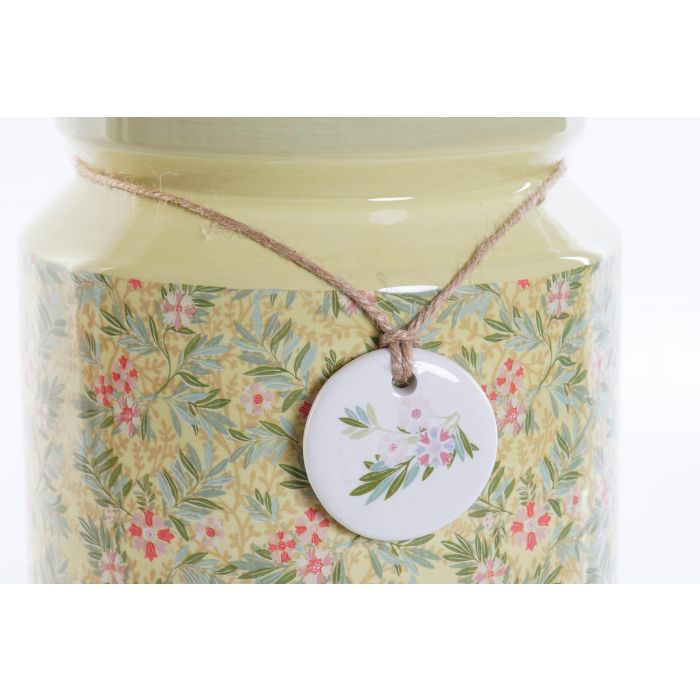 DKD Home Decor Bote Shabby de Dolomite con Flores, Verde Rosa, 2,35 L, 15.5x21x15.5 cm (2 Unidades), Apto Microondas y Lavavajillas 1