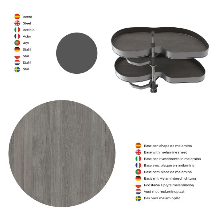 Emuca Sistema de rincón extraíble Lake Harmony para mueble de cocina, Derecha, Altura regulable, Acero y Madera, Gris antracita 6