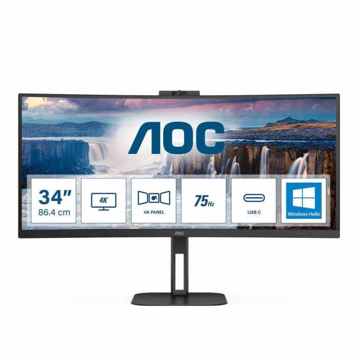 Monitor Profesional Curvo Ultrapanorámico AOC CU34V5CW/BK 34"/ UWQHD/ Multimedia/ Regulable en altura/ Negro