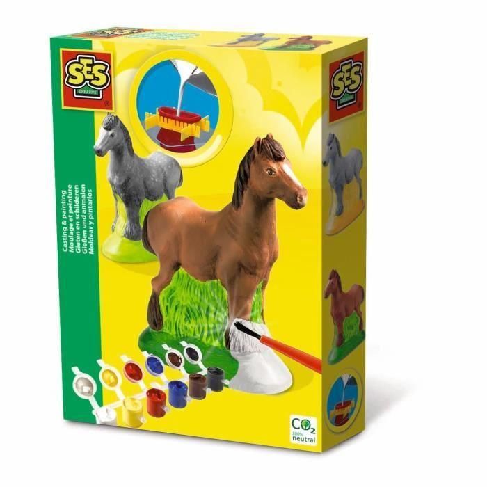 Moldeo y pintura - Caballo - SES CREATIVE - Incluye molde de látex, soporte de secado, yeso, pintura y pincel