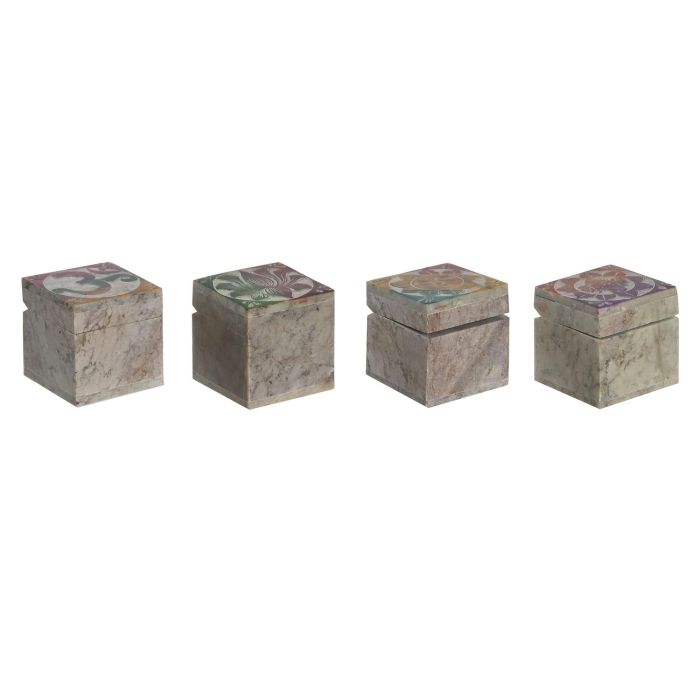 DKD Home Decor Joyero Indio Tallado Loto/Elefante/Ohm/Sol Piedra Multicolor 5 x 5 x 5 cm (12 Unidades)