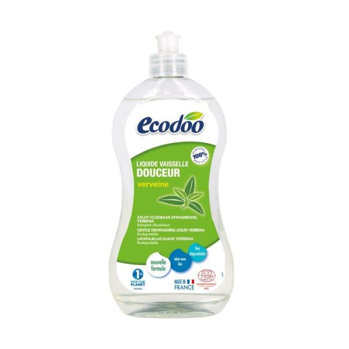 ECODOO Lavavajillas Suave a Mano Aloe Vera-Verbena 500ml - Origen Natural y Ecológico - Envase Biodegradable