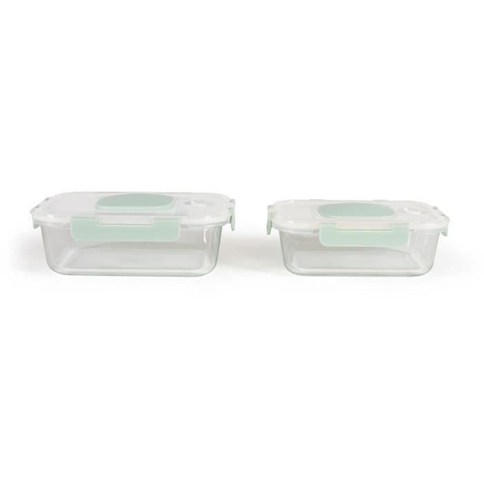 Livoo MEN404V Juego de 2 Recipientes para Vacío de Vidrio Borosilicato, Tapa de Plástico, 1.04L y 1.5L, Encajables 1