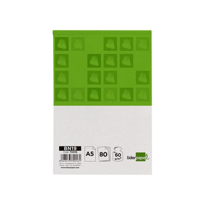 Bloc Notas Liderpapel Cuadro 4 mm A5 80 Hojas 60 gr-M2 Perforado Sin Tapa 6 unidades 4