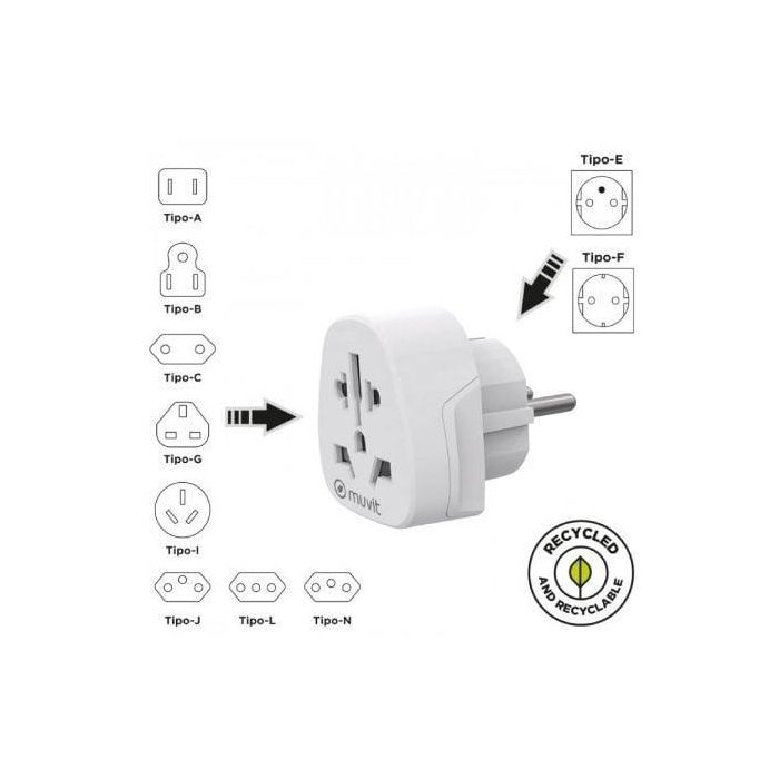 Enchufe Universal Muvit For Change MCADP0007/ 1 Toma de Corriente/ Blanco 1 Enchufe Universal Muvit For Change MCADP0007/ 1 Toma de Corriente/ Blanco 1