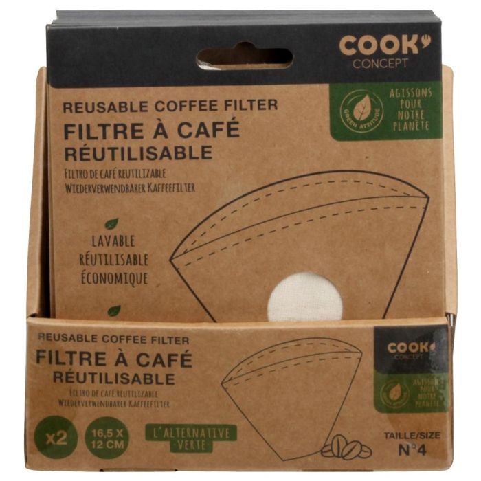 Cook Concept Juego de 2 Filtros de Café Reutilizables Algodón Nº4 Lavables 16,5x12cm 3