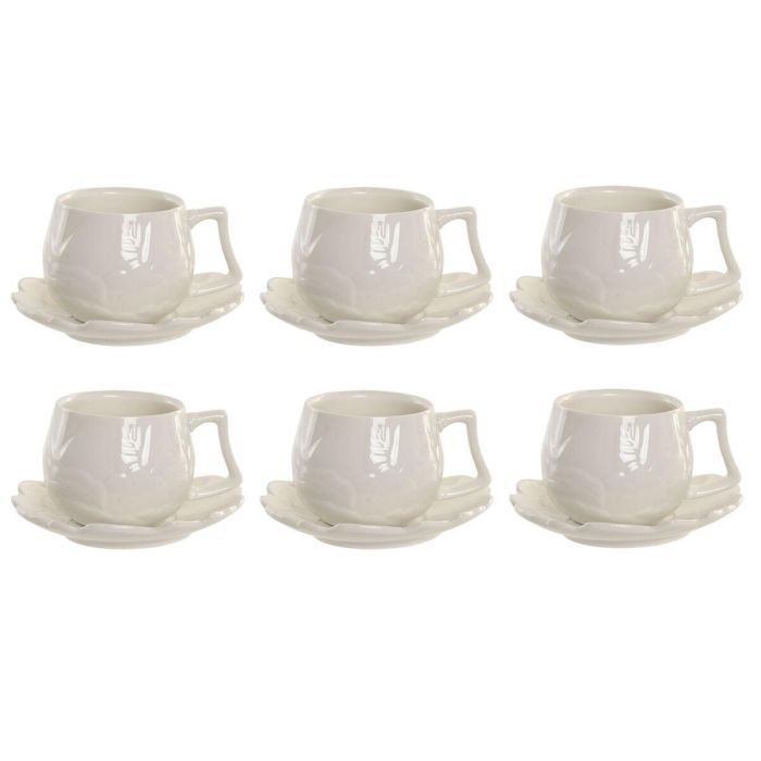 DKD Home Decor Taza de Café Porcelana Blanca 120ml Set de 6 Unidades Apta Microondas y Lavavajillas 6.7 x 5.7 x 9 cm