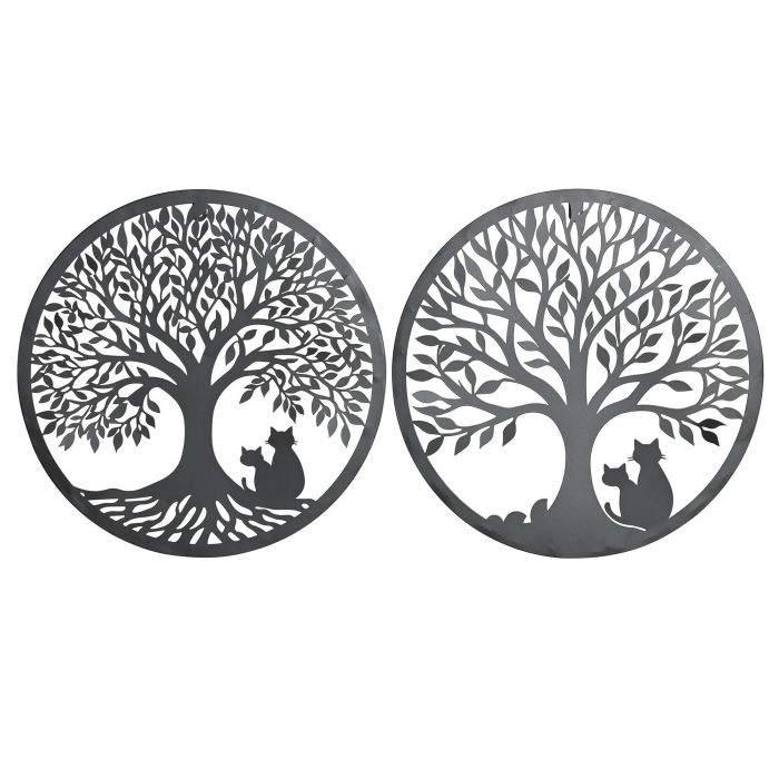 DKD Home Decor Decoración Pared Shabby Metálica Negra Árbol Gato 40x40 cm (4 Unidades)