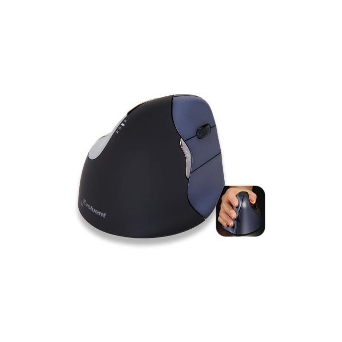 Evoluent VerticalMouse 4 Ratón Vertical Inalámbrico Derecho Óptico 2.4GHz para Confort y Alivio del Dolor de Muñeca, Mini Receptor