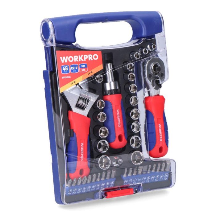 Workpro Conjunto de Herramientas Cortas 46 Piezas Acero Carbono Vasos Métricos SAE Estuche Plástico 4 Workpro Conjunto de Herramientas Cortas 46 Piezas Acero Carbono Vasos Métricos SAE Estuche Plástico 4