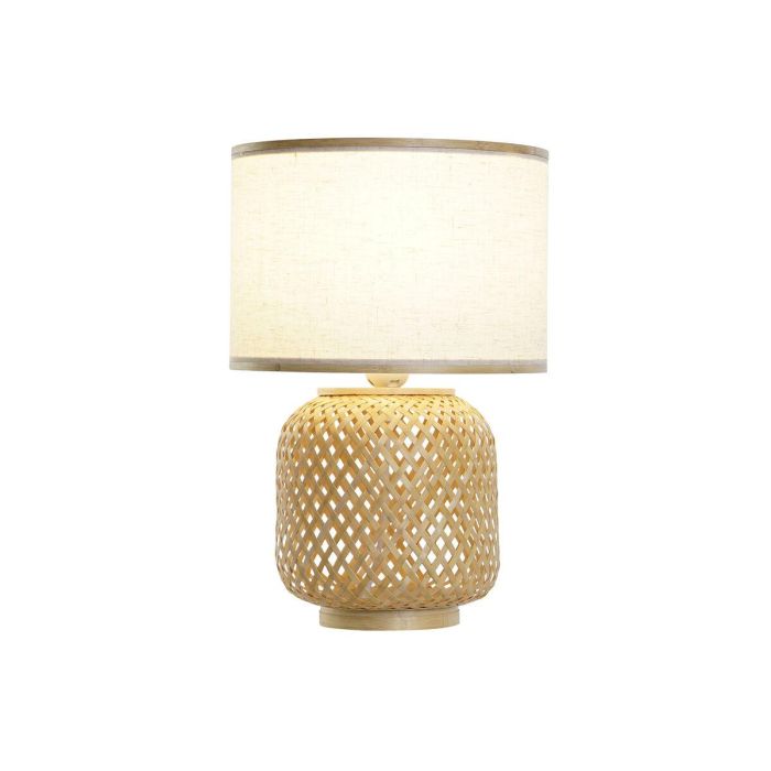 DKD Home Decor Lámpara de Sobremesa Urban, Marrón Natural, Bambú y Poliéster, Pantalla Tela, E27, 26x39x26 cm 1