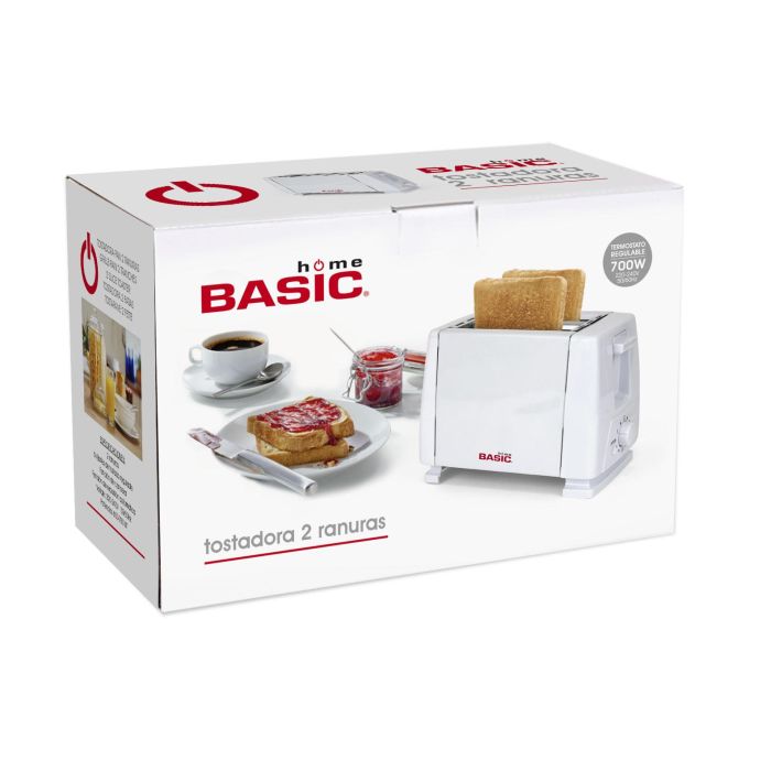 Tostadora Blanca Basic Home 2 Ranuras 700W (4 Unidades) 2 Tostadora Blanca Basic Home 2 Ranuras 700W (4 Unidades) 2