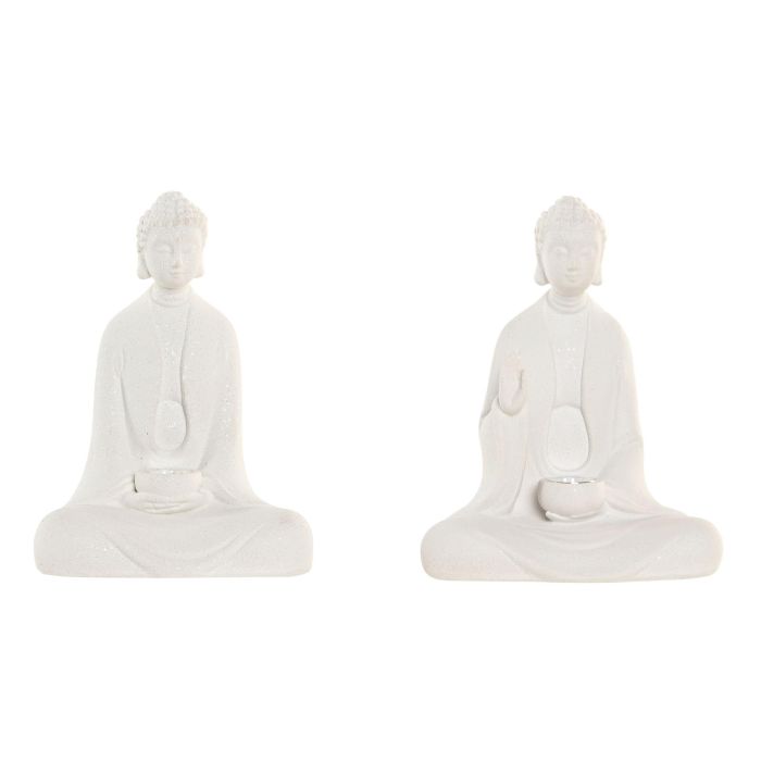 DKD Home Decor Decoración Luminosa Oriental LED Buda Resina Blanco 8 x 15.5 x 12.5 cm (4 Unidades)