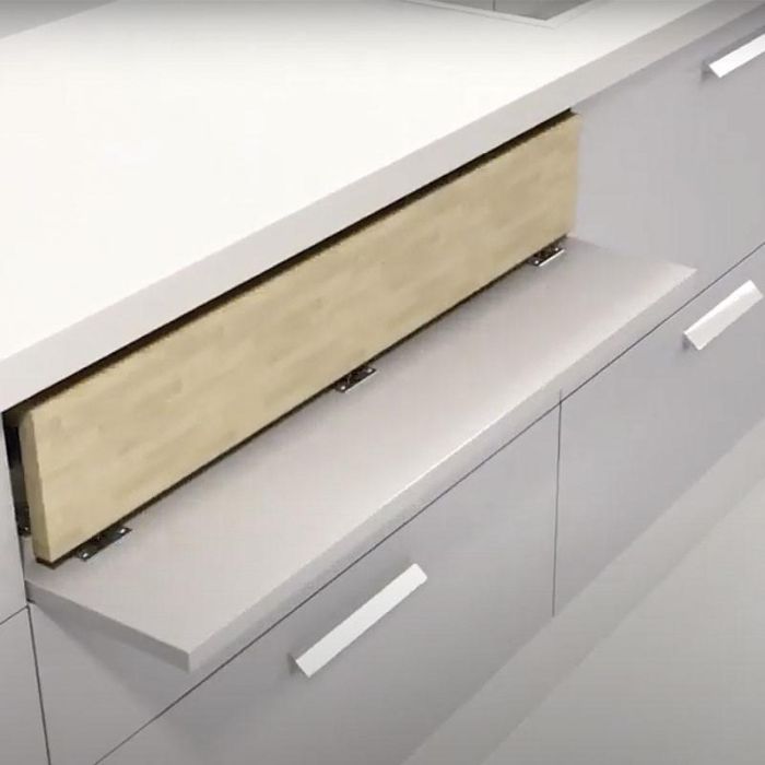 ATIM Opla-Top Medido 450: Sistema Mesa Auxiliar Extensible y Escamoteable para Cocinas Pequeñas. Soporte hasta 40kg, Guía Acero Inoxidable Bronce. 1
