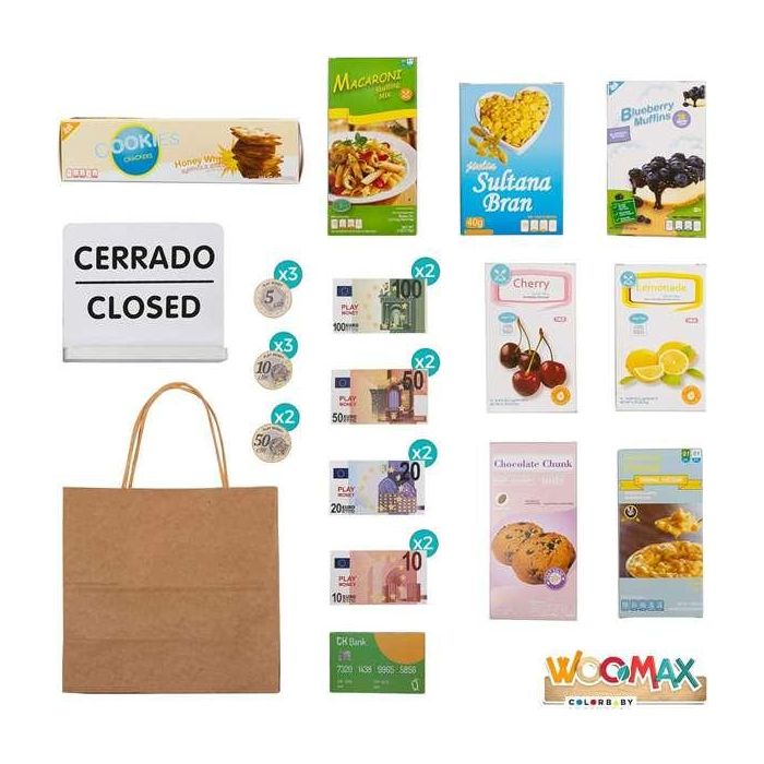 Woomax Supermercado de Madera con 25 Accesorios y Caja Registradora Eléctrica 48x30xh70 cm 4