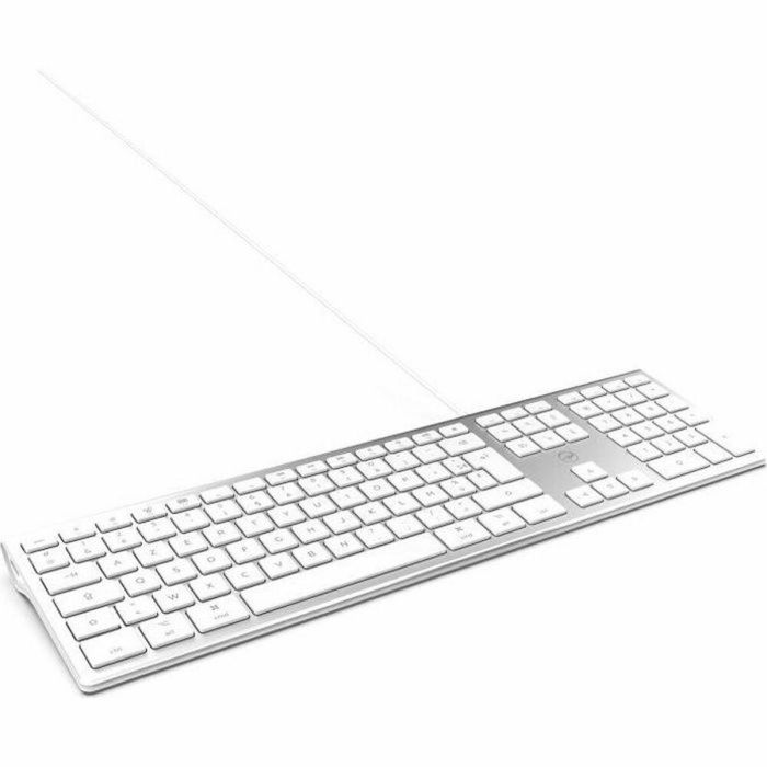 MOBILITY LAB ML304304 - Teclado de diseño táctil con cable con 2 USB para Mac - AZERTY - Blanco y plateado