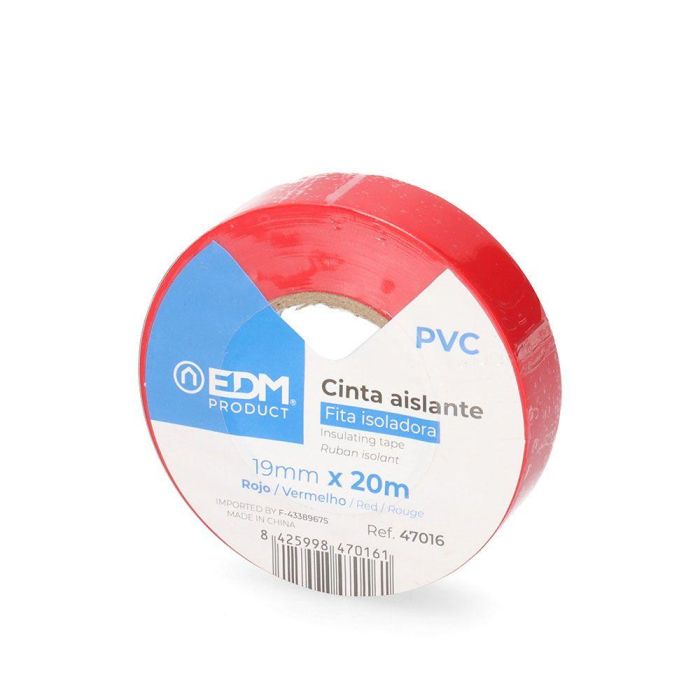 Edm Cinta Aislante Roja PVC 19 mm x 20 m Resistente a la Intemperie para Electricidad Calidad Supra Edm Cinta Aislante Roja PVC 19 mm x 20 m Resistente a la Intemperie para Electricidad Calidad Supra