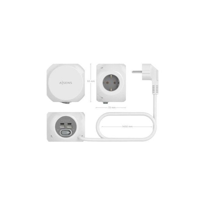 AISENS - REGLETA DE ENCHUFES SOBREMESA MULTIFUNCION CON 3 TOMAS + 2xUSB-C, 2xUSB-A, 1.4M, BLANCO 2