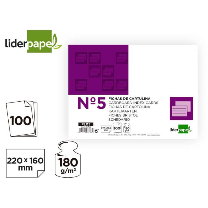 Ficha Liderpapel Lisa Nº5 160x220 mm Paquete De 100 180 gr 2