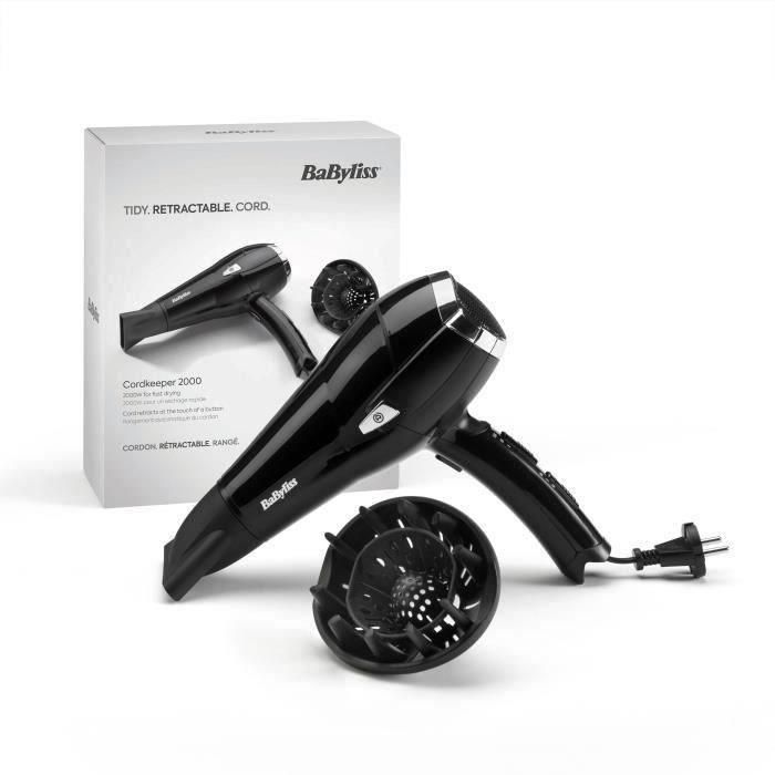 Babyliss D374E Secador de Pelo CordKeeper 2000, 2000W, Tecnología Cerámica Iónica, 2 Velocidades, 3 Temperaturas, Flujo de Aire 95 km/h, Negro 3