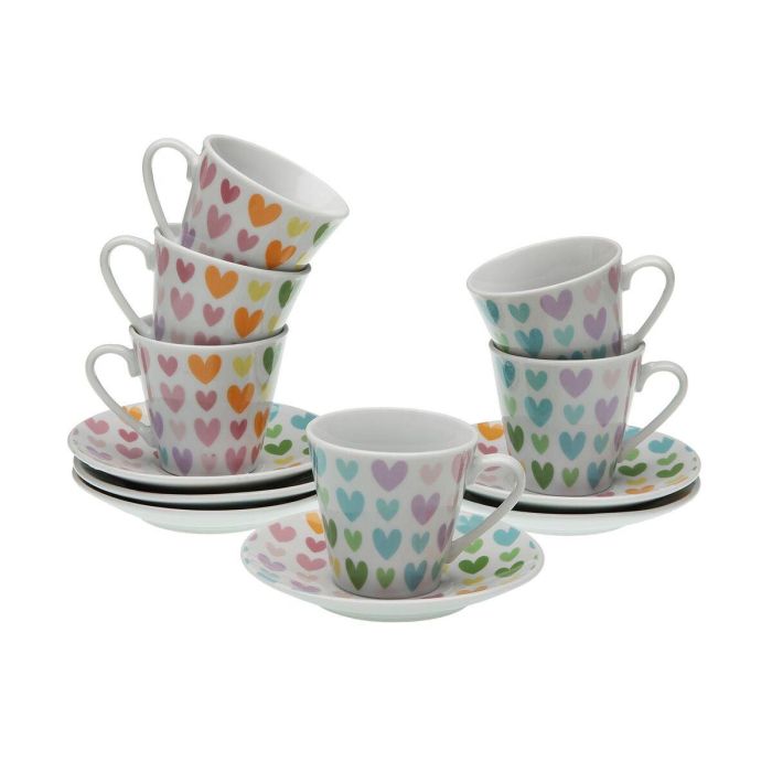 Juego de Tazas con Platos Versa Porcelana Corazones