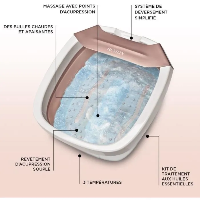 Revlon RVFB7034E Baño de Pies Plegable y Compacto - Spa Thalasso con 3 Temperaturas y Función de Burbuja para un Masaje Relajante 1