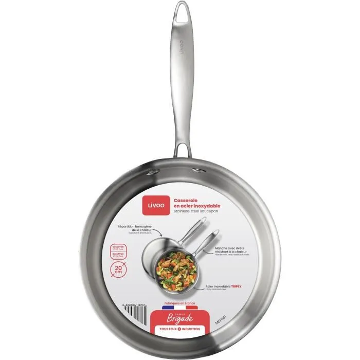 Livoo MEP161 Cacerola de Acero Inoxidable 20 cm Apta Inducción Fabricada en Francia 4 Livoo MEP161 Cacerola de Acero Inoxidable 20 cm Apta Inducción Fabricada en Francia 4