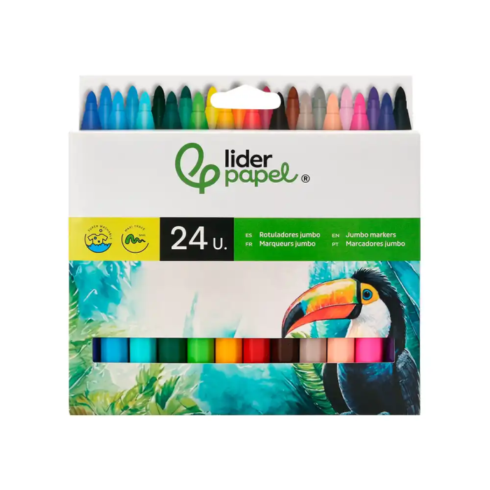 Liderpapel Rotulador Jumbo Caja 24 Unidades Colores Surtidos Punta Gruesa Tinta Lavable 1