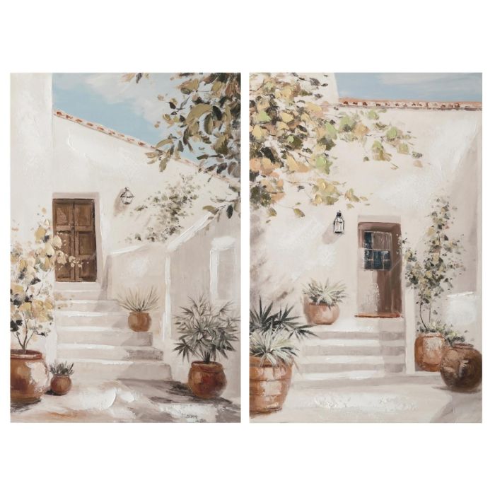 DKD Home Decor Cuadro Cottage Lienzo MDF Pueblo Blanco Verde 3.5 x 90 x 60 cm (2 Unidades)