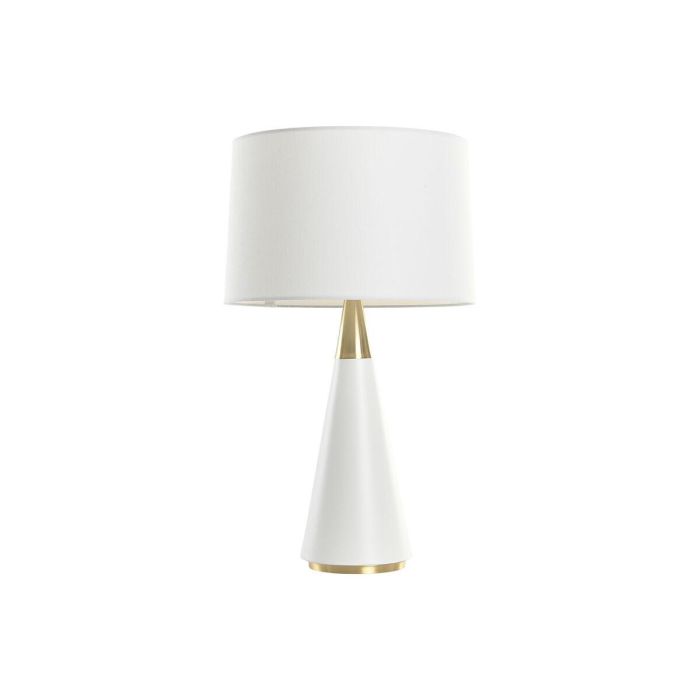 DKD Home Decor Lámpara de Sobremesa Urban Blanco Dorado, en Cerámica, Algodón y Plafón de Poliéster, con Casquillo E27, 50W, 38x38x66 cm