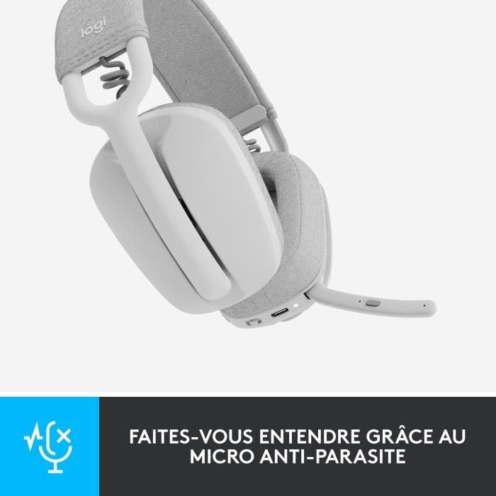 Logitech - Casco de escucha inalámbrica ligera con micro anti -nodicidad - Vibra 100 - Área blanca 2