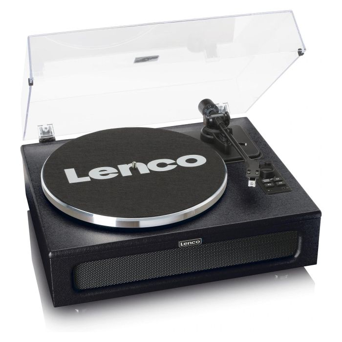 Lenco LS-430BK Tocadiscos de tracción por correa con Bluetooth 5.0 y Altavoces, 33/45 RPM, Imitación Piel, Negro 12