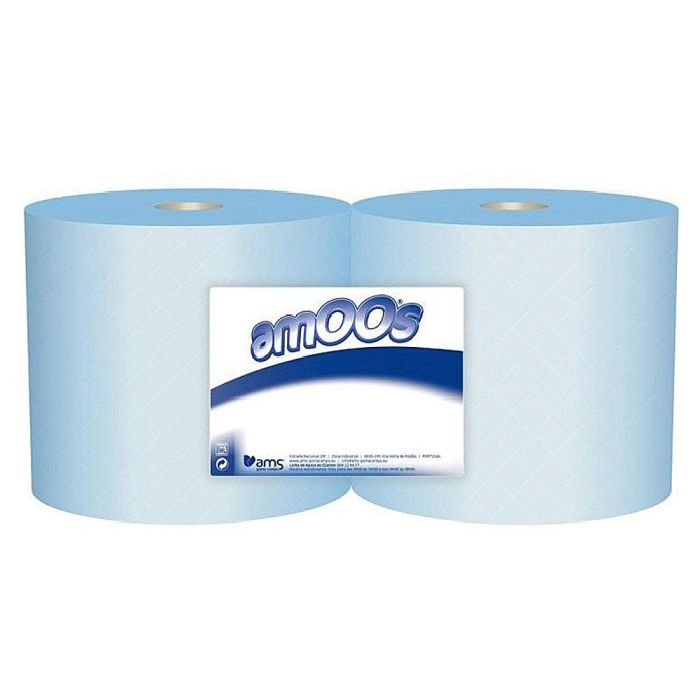 Papel Secamanos Industrial Amoos 2 Capas 235 mm X 300 Mt Color Azul Paquete De 2 Rollos 1